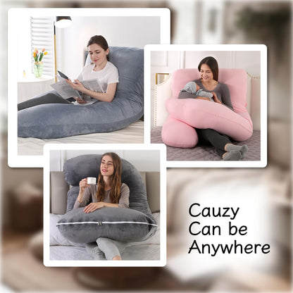 ALLOPERA Pregnancy Pillow, Full Body Maternity Pillow 57 inch, with Removable Washable Cover - Sleep Support for Legs, Back, Neck, Shoulder, HIPS, Belly, Velvet Cover-Grey-Dark Blue