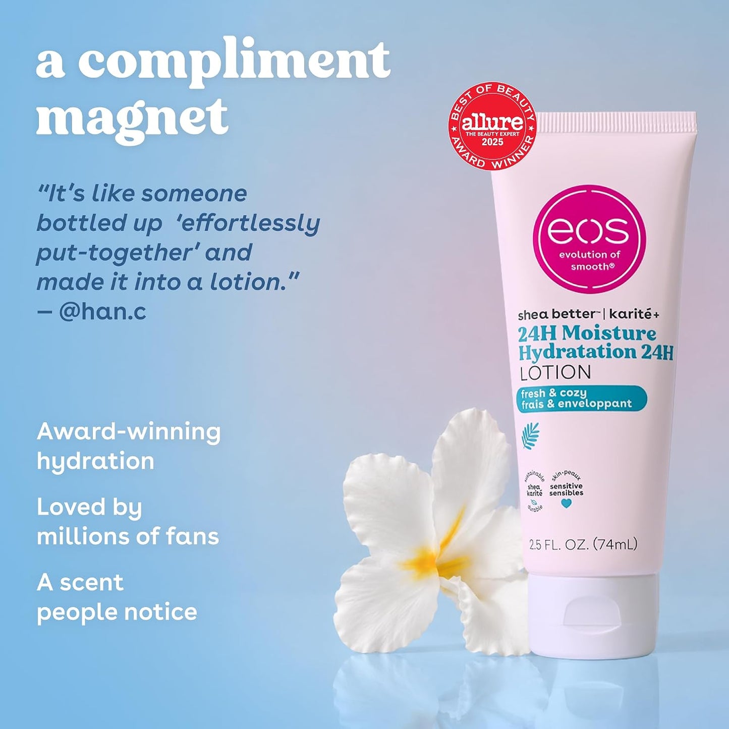 eos 24H Moisture Travel Body Lotion- Vanilla Cashmere, 2.5 fl oz