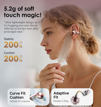 King Lucky Clip-On Earbuds Gen 3, Open-Ear Wireless Bluetooth 6.0 Headphones with Mic, Secure Fit for Small Ears & Glasses Wearers, 50H Playtime, ENC, IPX5 Waterproof Sport Ear Buds (Purple)