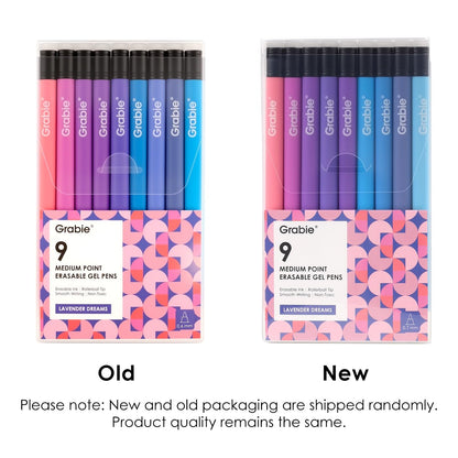 Grabie Erasable Gel Pens, 9 Medium Point 0.7 mm Pens, Classic