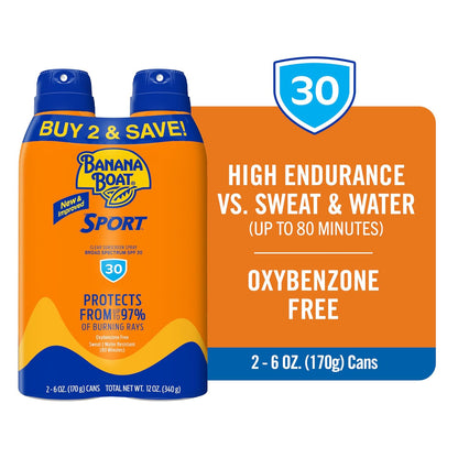 Banana Boat Sport SPF 50 Sunscreen Spray, 6 oz (2 Pack)