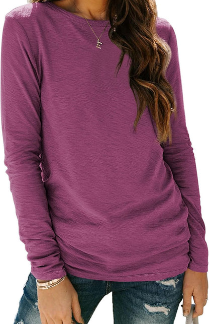 AUTOMET Women's Long Sleeve Crewneck Shirts Casual Basic Tops