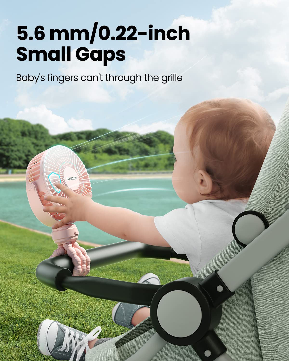 Gaiatop Mini Portable Stroller Fan, Small Clip on Fan 3 Speed Rechargeable