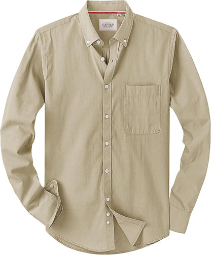 Alimens & Gentle Mens Solid Oxford Shirt Long Sleeve Dress Shirt Work Casual Button Down Shirts with Pocket