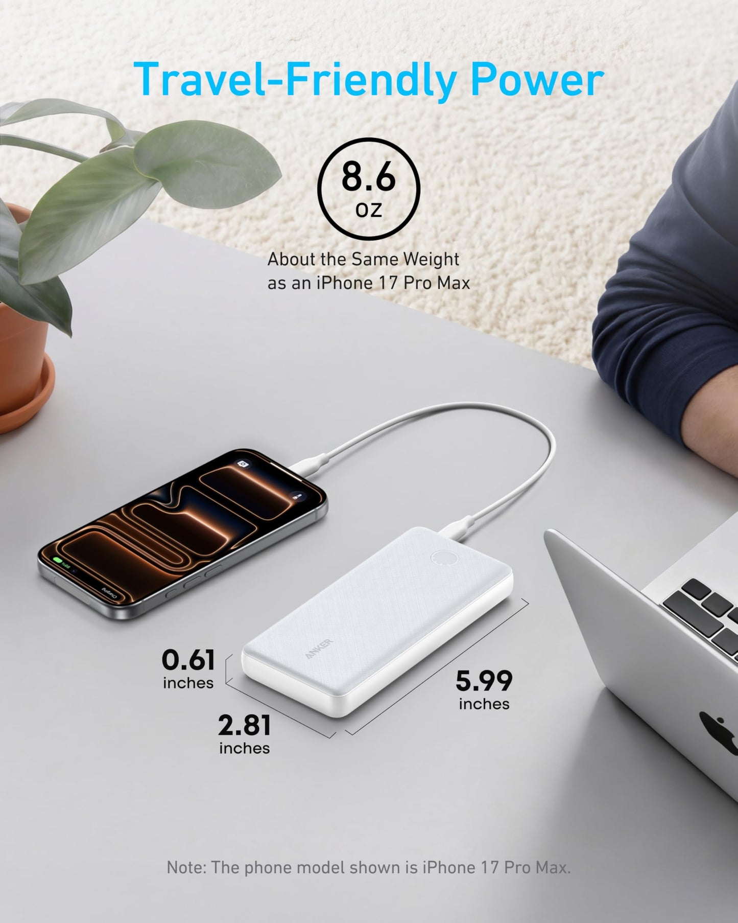 Anker Power Bank, 10,000mAh Portable Charger, PowerIQ USB-C Battery Pack