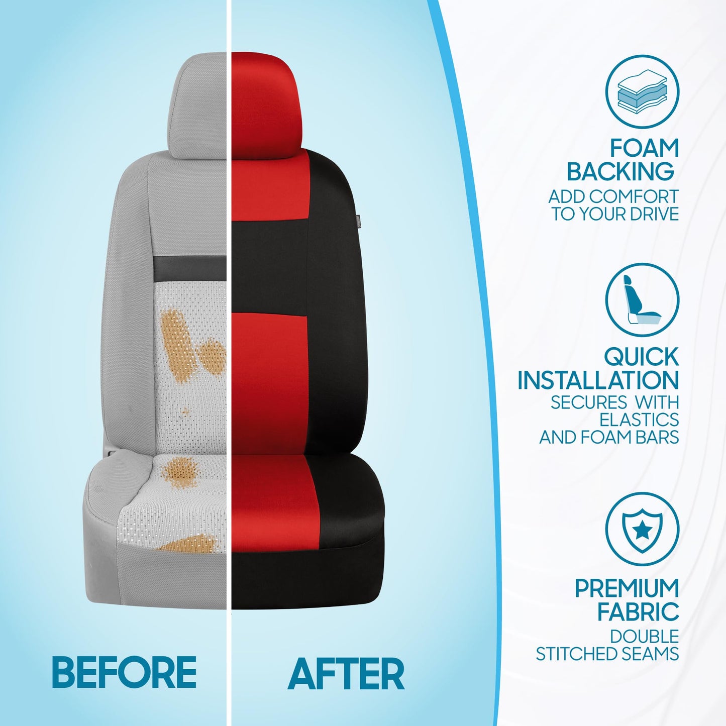 BDK PolyPro Car Seat Covers Full Set in Solid Black, Front and Rear Split Bench Seat Covers for Cars, Easy to Install Car Seats Cover Set and Accessories for Auto Trucks Van SUV - Solid Black