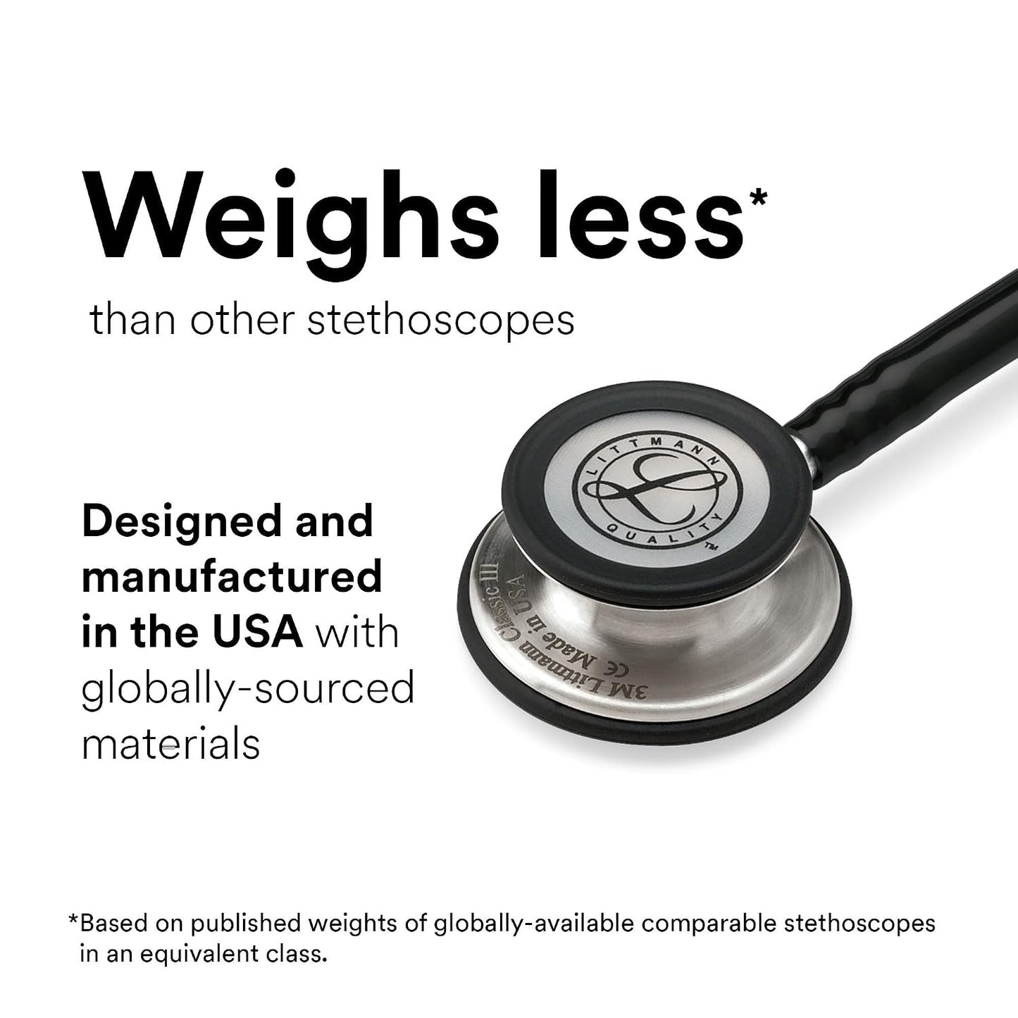 3M Littmann Classic III Monitoring Stethoscope, 5803, More Than 2X as Loud, Weighs Less, Stainless Steel Black-Finish Chestpiece, 27" Black Tube, Stem and Headset