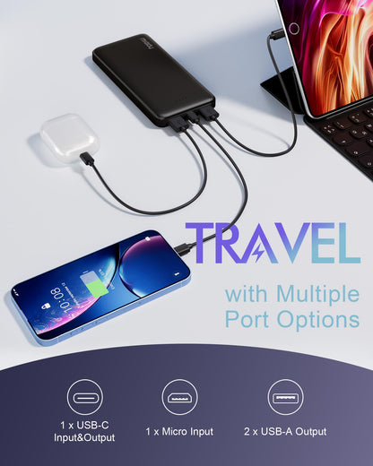Miady 2-Pack Portable Charger, Slim 10000mAh Power Bank Travel Battery Pack