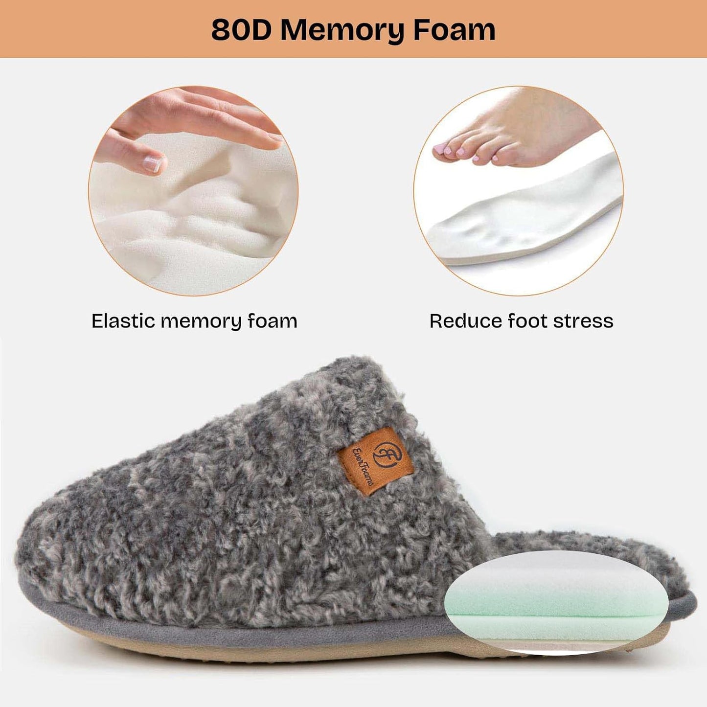 EverFoams Women's Fuzzy Slippers Warm Cozy Memory Foam Indoor House Shoes