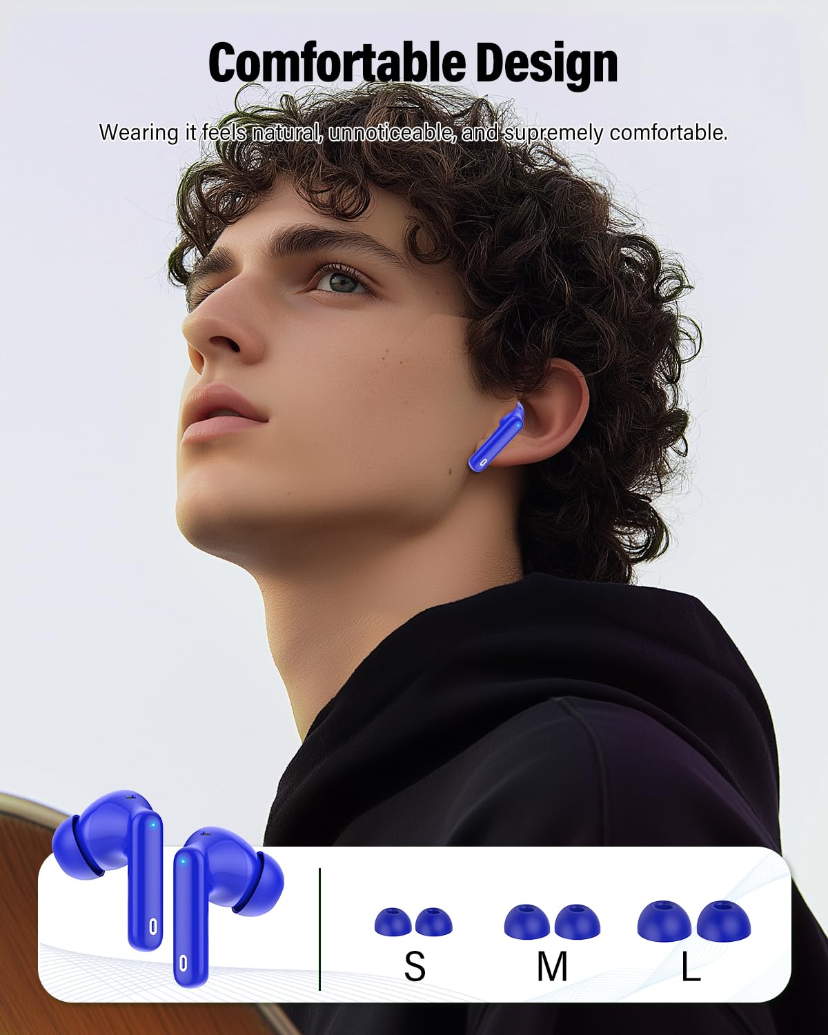Wireless Earbuds, Bluetooth 5.4 Headphones Bass Stereo/Clear Calls, Black