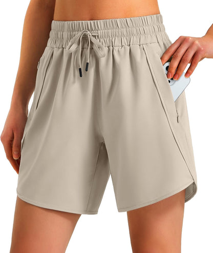 Ksmien Women's 5"/7" Athletic Running Shorts Quick Dry with Zipper Pockets