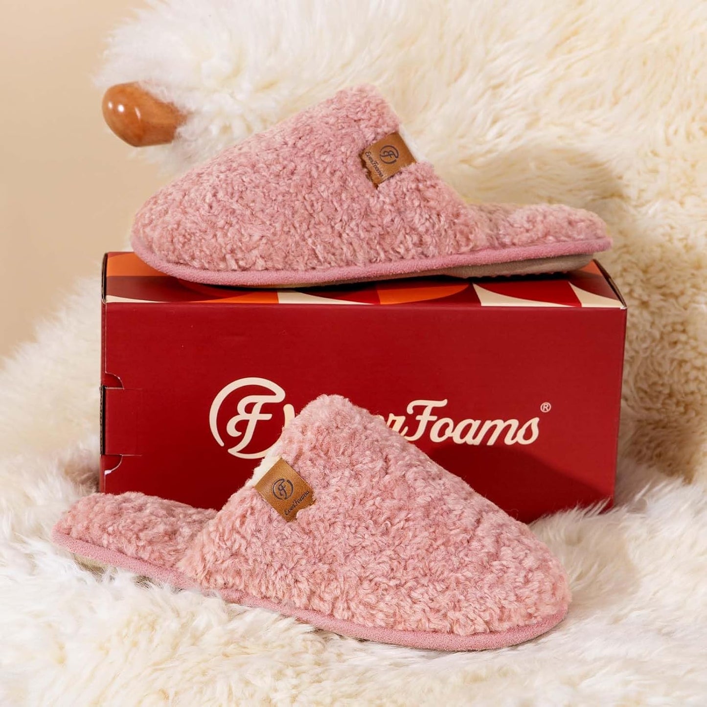 EverFoams Women's Fuzzy Slippers Warm Cozy Memory Foam Indoor House Shoes