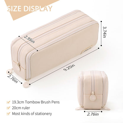CICIMELON Large Capacity Pencil Case 3 Compartment Pouch Pen Bag for School Teen Girl Boy Men Women (Pink)