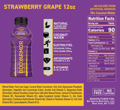 BODYARMOR Sports Drink, Strawberry Banana, Electrolyte Drink Hydration, 12 Fl Oz Bottles (8 Pack), Flavored Coconut Water with B Vitamins & Antioxidants