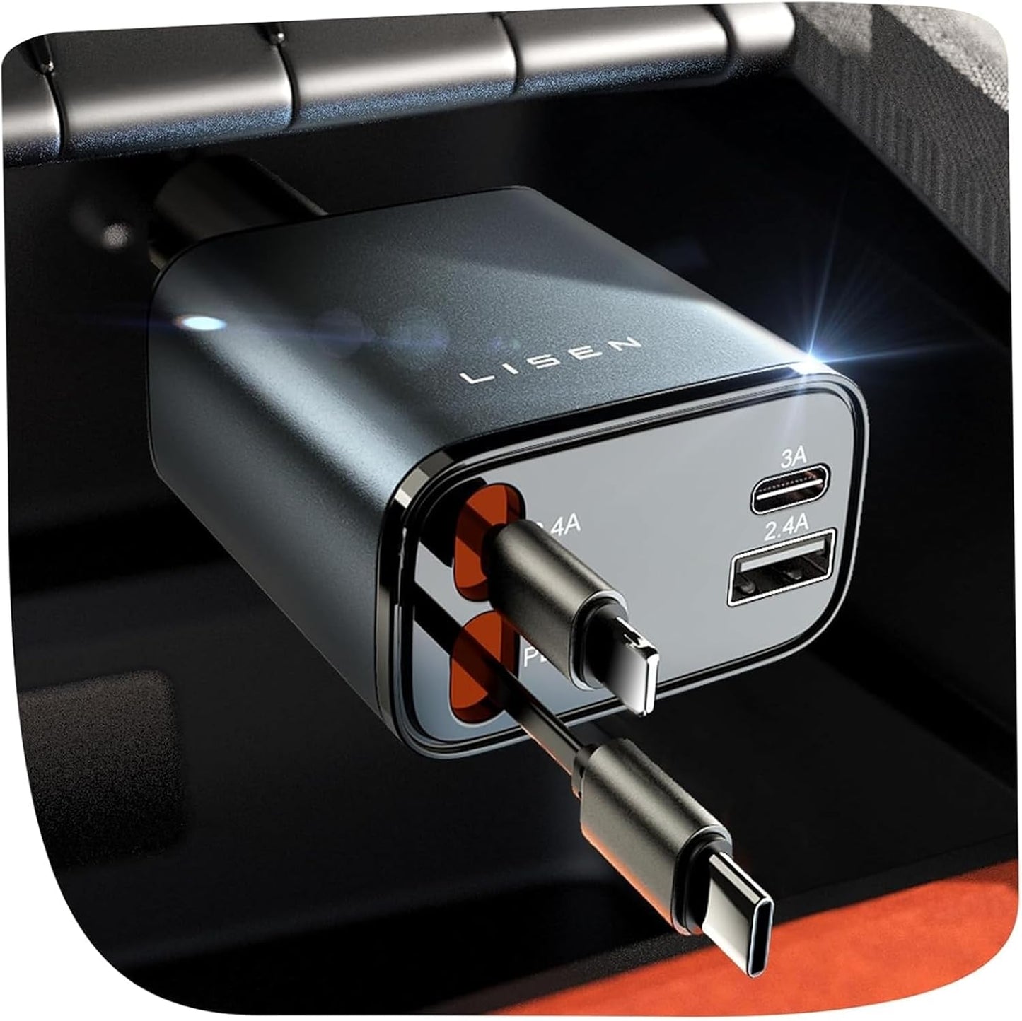 LISEN Retractable Car Charger, 84W Car Charger USB C Fast Charge, 4 in 1