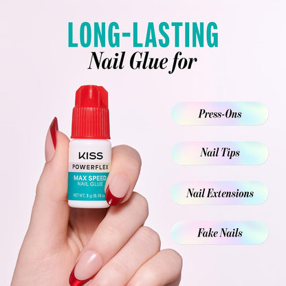 Kiss PowerFlex Maximum Speed Nail Glue - Fast Drying Adhesive for Glue-On Nails & Repairs with Nozzle Tip Applicator, Ideal for Tips & Wraps, Net Wt. 0.10 oz (3g)