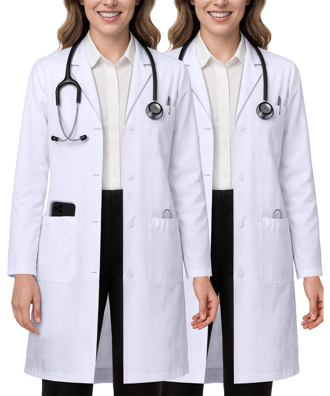 White Lab Coat for Women with Side-Slit Access and 3 Pockets for College