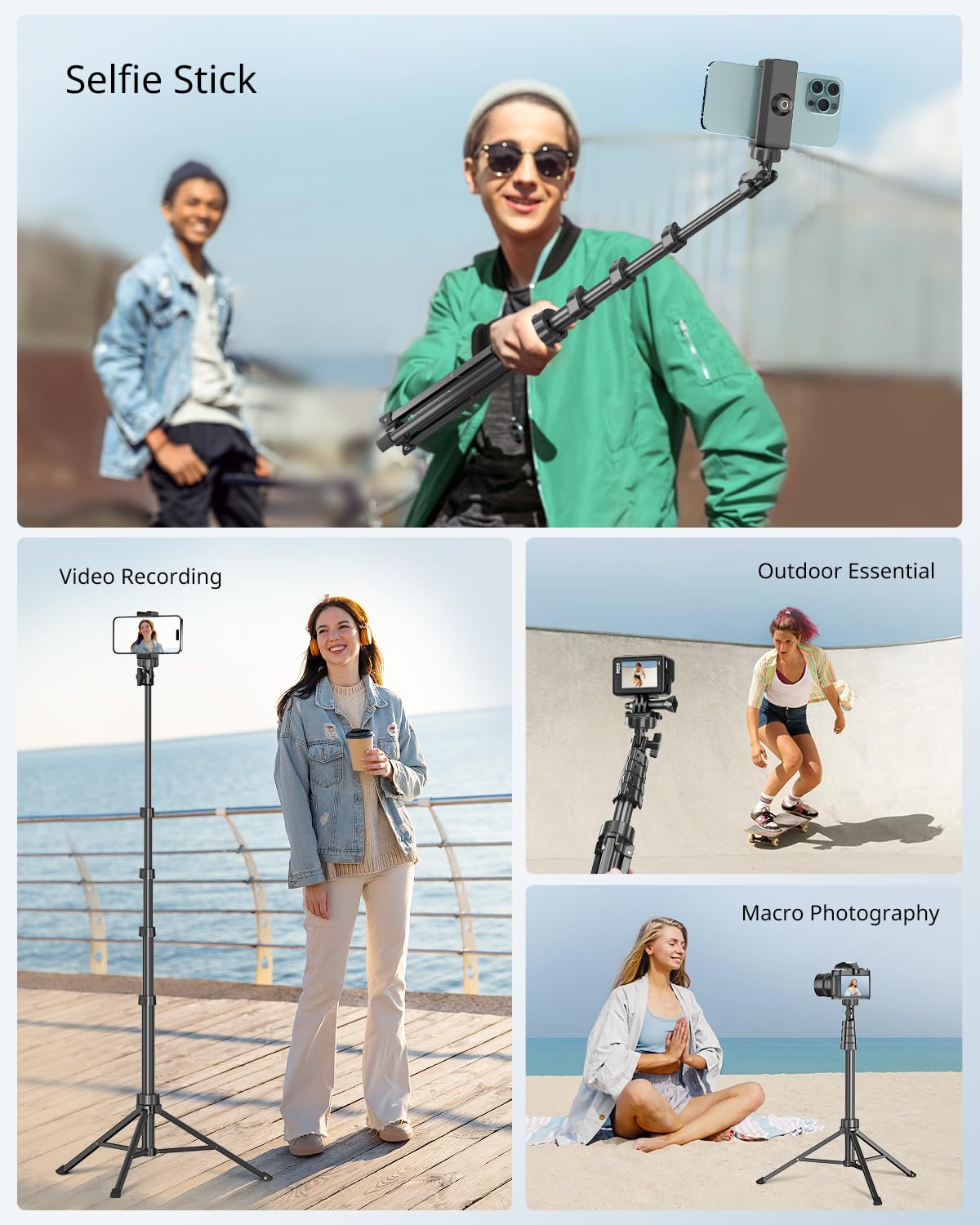 SENSYNE 72" Phone Tripod, Extendable Cell Phone Tripod Stand, Selfie Stick with Wireless Remote and Phone Holder, Compatible with iPhone Android Phone, Camera