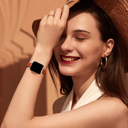 Charlam Slim Leather Band Compatible with Apple Watch Bands for Women 40mm 38mm 41mm 42mm 44mm 45mm 46mm, Top Grain Genuine Leather Strap Thin Wristband for iWatch Series 11 10 SE 9 8 7 6 5 4 3 2 1