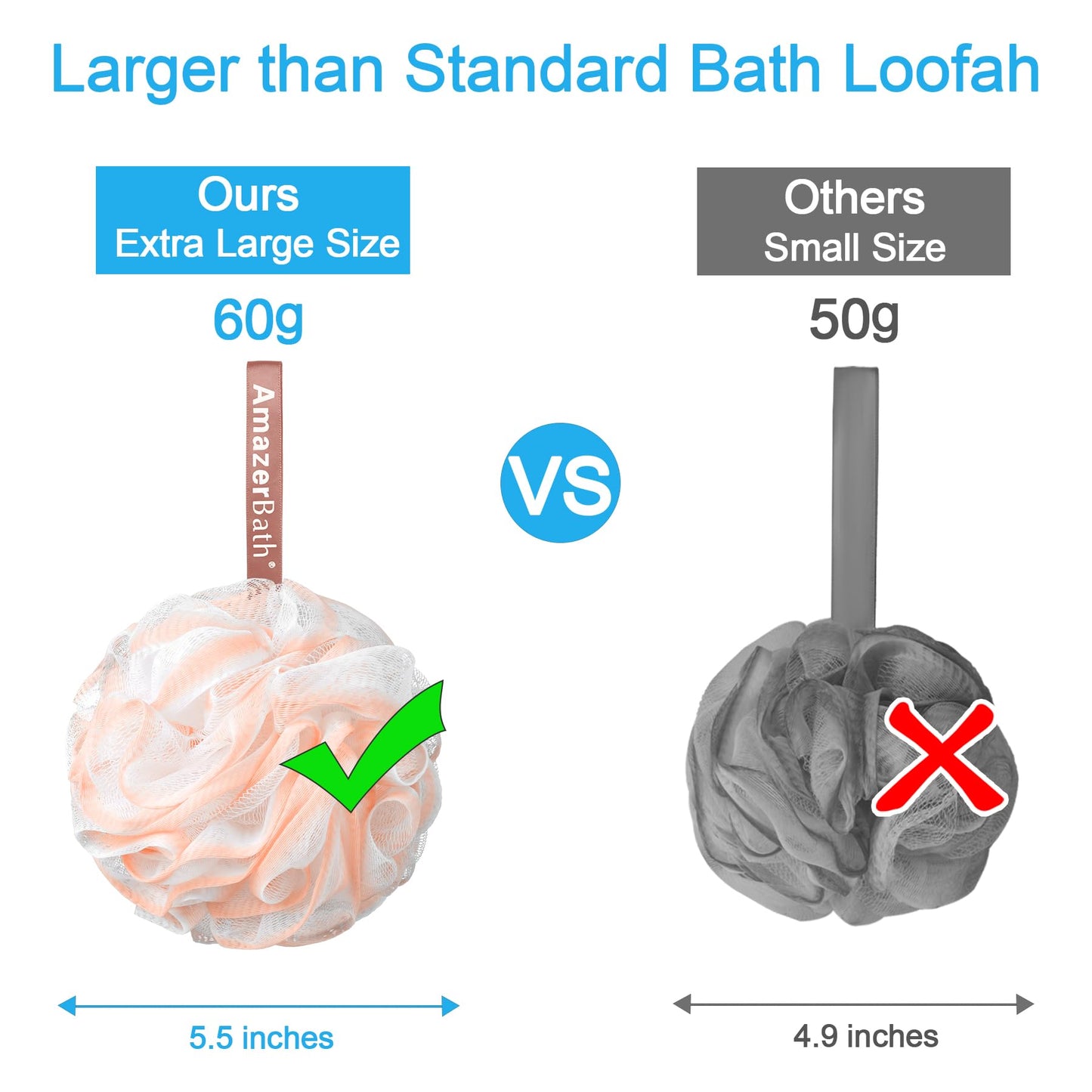 AmazerBath Loofah Sponge 75g/Piece, Loofah for Men Body Scrubber - Bath Sponge Loofa Set of 4 Black (Large)