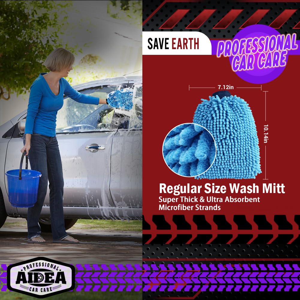 AIDEA Car Wash Mitt Microfiber, 4PK,Car Wash Brush, Green 8''X12''