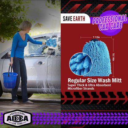 AIDEA Car Wash Mitt Microfiber, 4PK,Car Wash Brush, Green 8''X12''