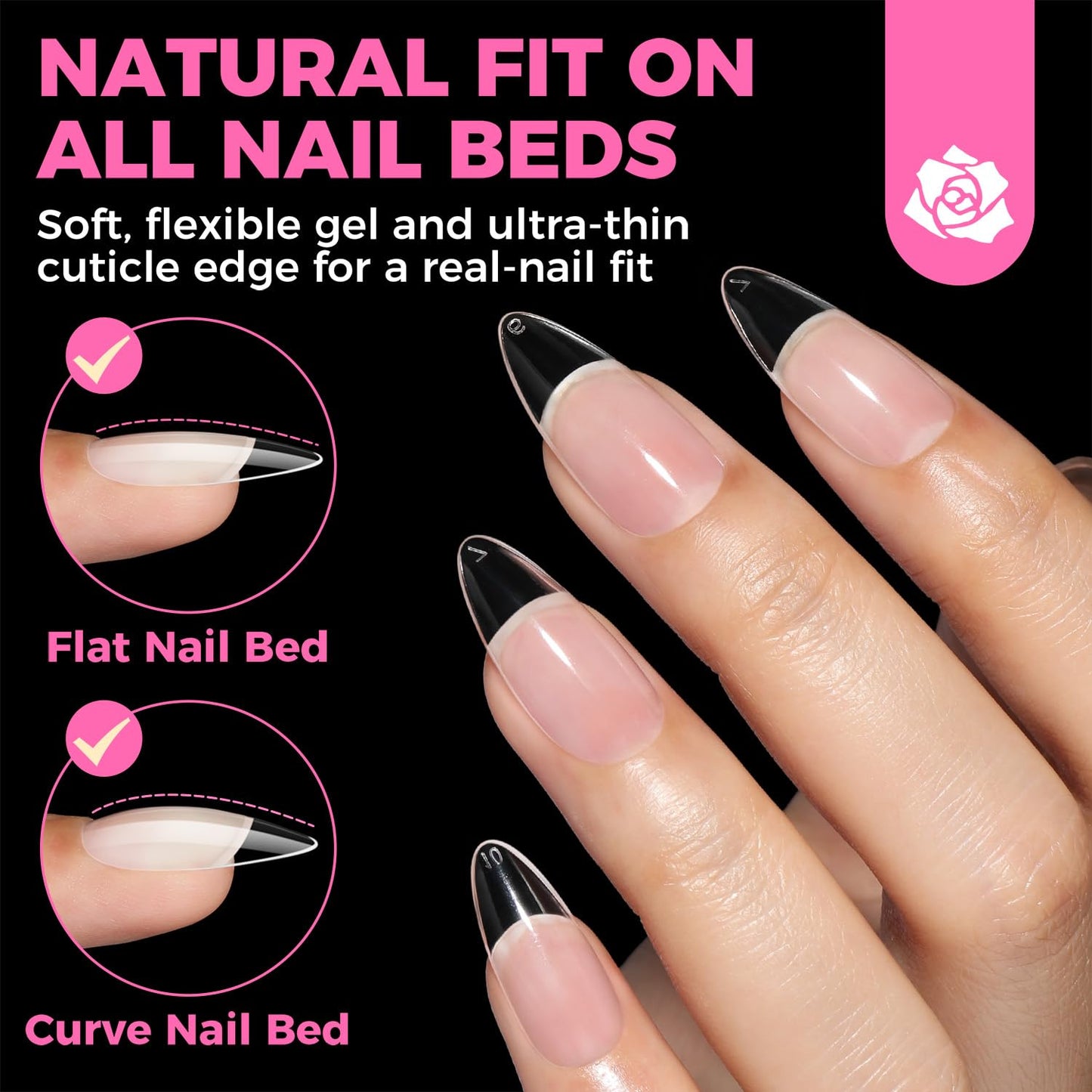UNA GELLA 504Pcs Medium Pointed Almond Nail Tips, X-Soft Almond Gel Nails
