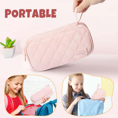 SUNEE Cute Pencil Case, Soft Corduroy Large Capacity Pencil Pouch, Aesthetic Zipper Pencil Bag, Big Storage Pen Organizer for Stationery, Pencil Box Back to School Supplies for Teen Girls Boys, Beige