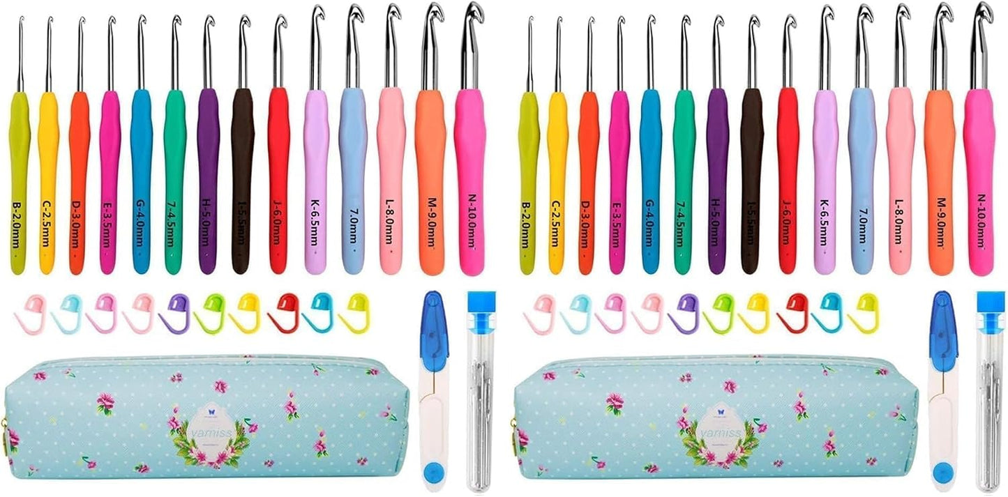 Yarniss Crochet Hooks,14 Size Ergonomic Crochet Hooks Set 2mm(B)-10mm(N)