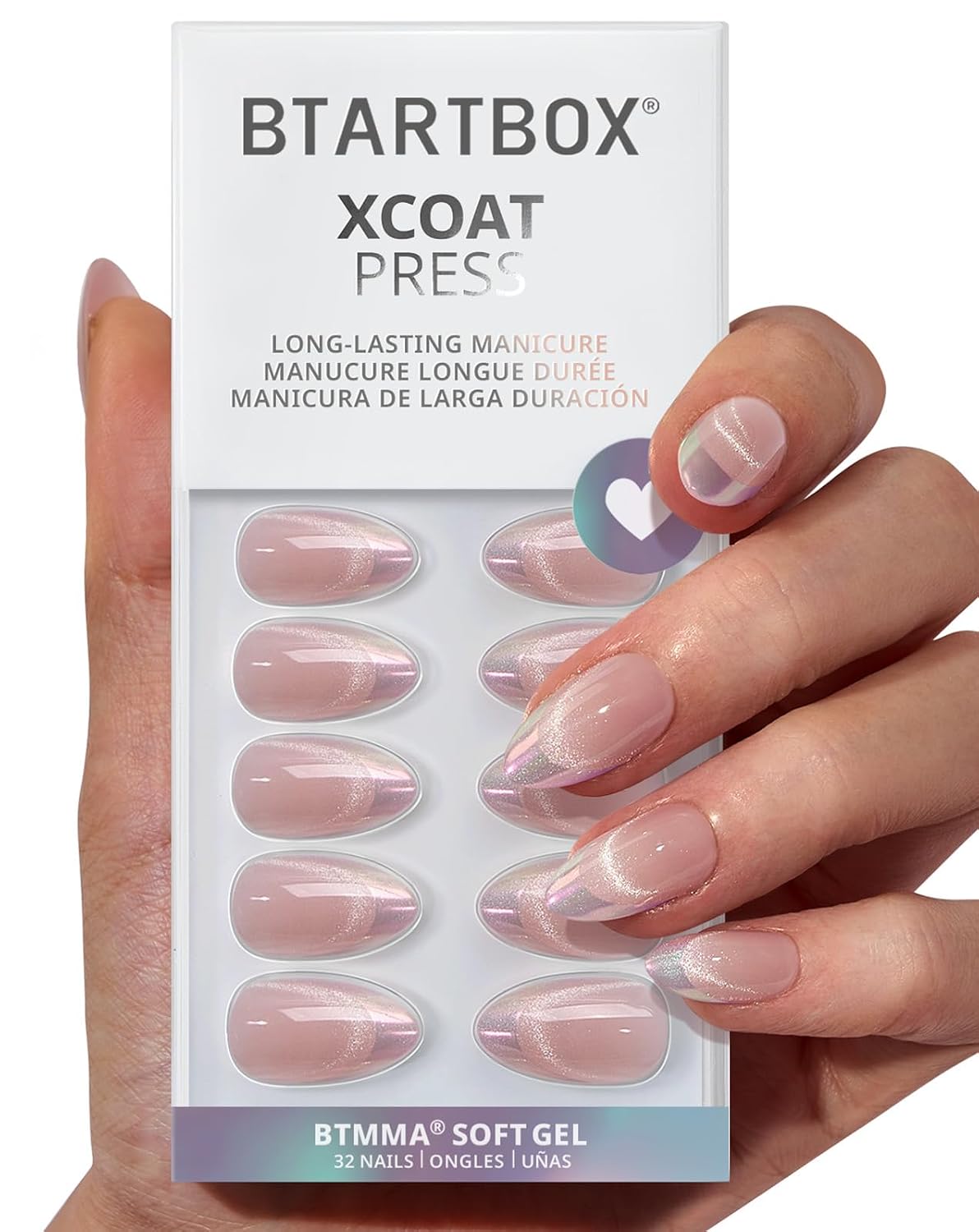 BTArtbox Press On Nails, Vanilla Cream, Short Square, Ombre Peach, 32Ct