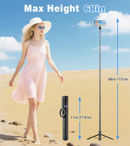 TONEOF 68" Magnetic Aluminum Phone Tripod Selfie Stick for iPhone & Android