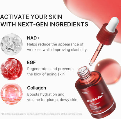 medicube NAD EGF Firming Serum for Face & Neck | Anti-Aging Serum with EGF Peptide, NAD & Collagen - Wrinkle Appearance, Elasticity & Pore Care, Korean Skincare, 1.01 fl.oz