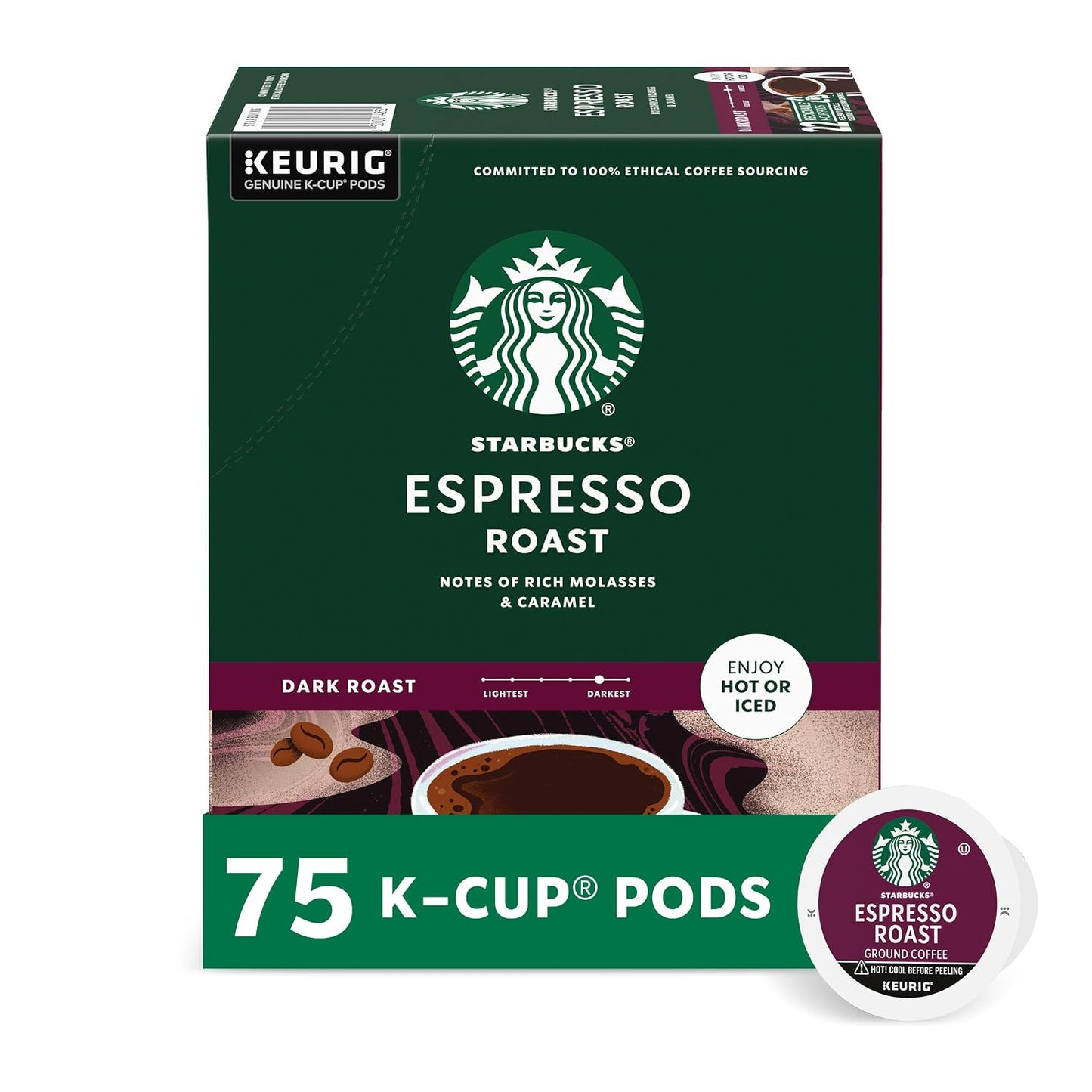 Starbucks K-Cup Coffee Pods, Dark Roast Hot or Iced Coffee, French Roast, 96 Keurig Pods
