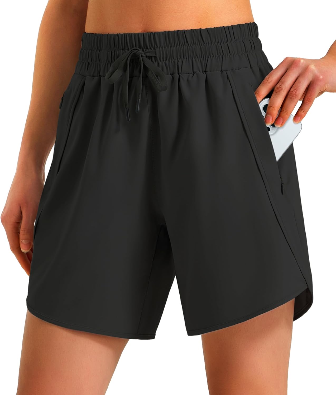 Ksmien Women's 5"/7" Athletic Running Shorts Quick Dry with Zipper Pockets