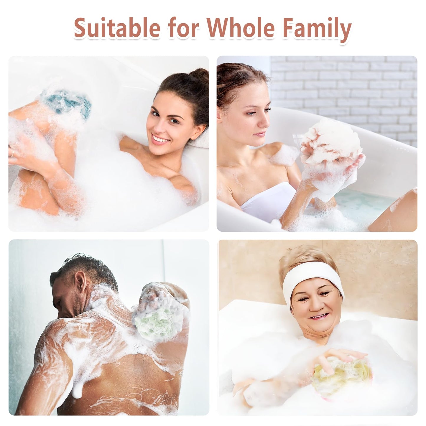 Rnoafmu Shower Loofah Bath Sponge, 60G Exfoliating Body Scrubber 4 Pack