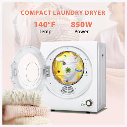 Euhomy Portable Clothes Dryer for Laundry, 1.5 Cu. Ft. Small Portable Dryers for Clothes, 120V Electric Dryer with Stainless Steel Drum, 850W Dryer Machine for Apartments, White