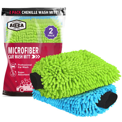 AIDEA Car Wash Mitt Microfiber, 4PK,Car Wash Brush, Green 8''X12''