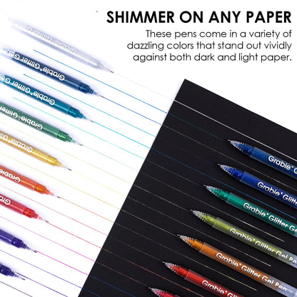 Grabie 18 Color Glitter Gel Pens, Retractable Sparkle Art Pens