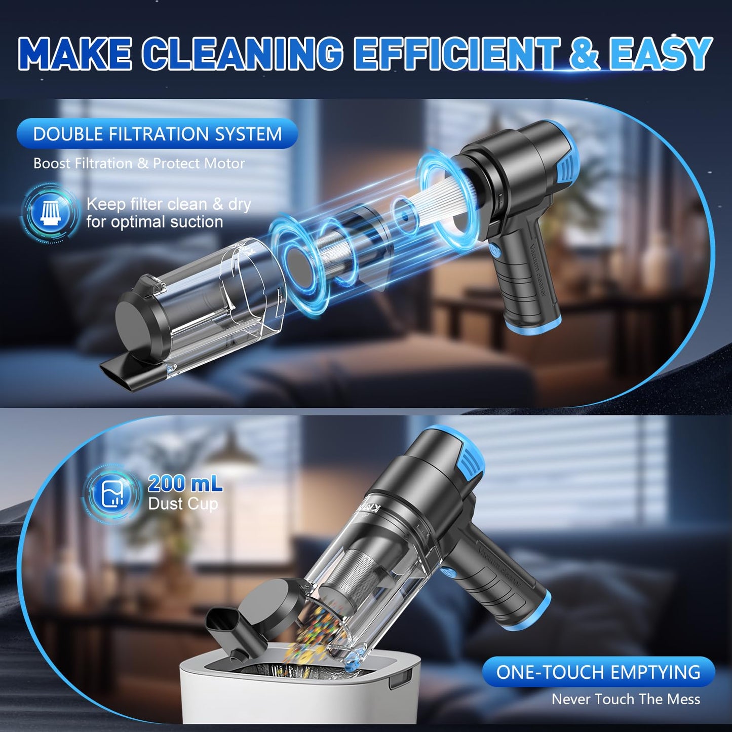 KMM Handheld Car Vacuum Cleaner, Hand Held Vacuum Cleaner and Air Duster