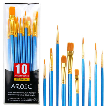 AROIC 10 Pcs Paint Brushes, Acrylic Oil Watercolor Painting Brush Set