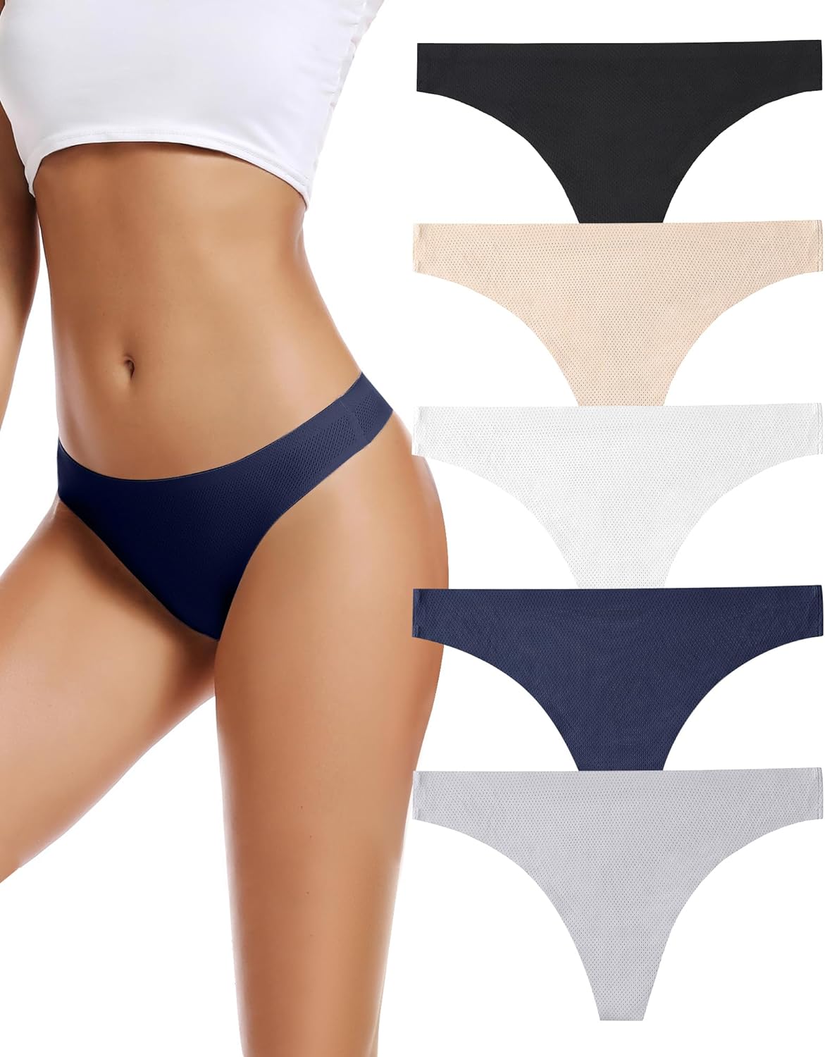 voenxe Seamless Women Underwear Thongs,No Show Ladies Workout Thong,5 Pack