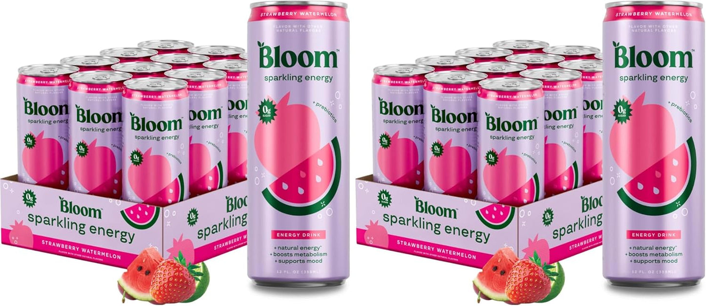 Bloom Nutrition Zero Sugar Energy Drink, Apple Crisp, 12oz 12pk