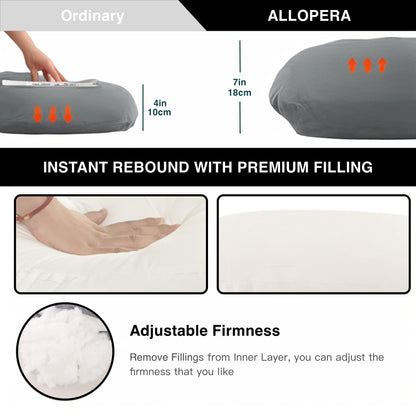 ALLOPERA Pregnancy Pillow, Full Body Maternity Pillow 57 inch, with Removable Washable Cover - Sleep Support for Legs, Back, Neck, Shoulder, HIPS, Belly, Velvet Cover-Grey-Dark Blue