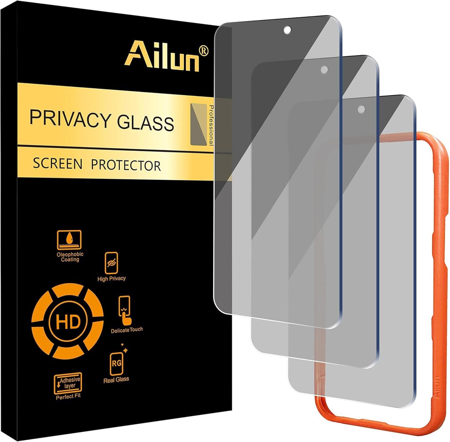 Ailun 3 Pack Privacy Screen Protector for iPhone 16 Pro Max, Tempered Glass