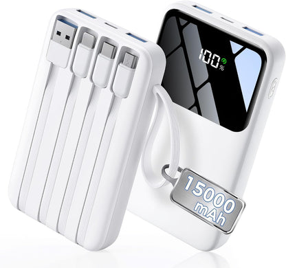 HELLEE 15000mAh Portable Charger Power Bank, 45% Smaller Built-in 4 Cables