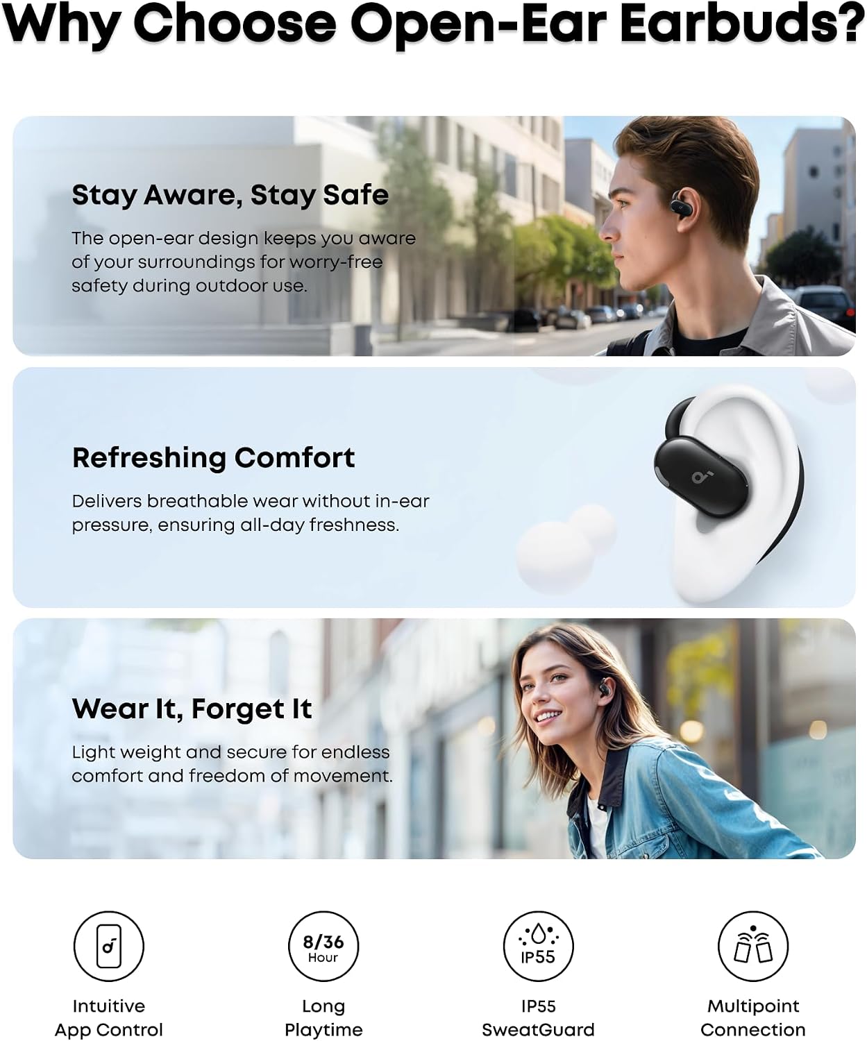 Soundcore V20i by Anker Open Ear Earbuds, Open Ear Headphones True Wireless