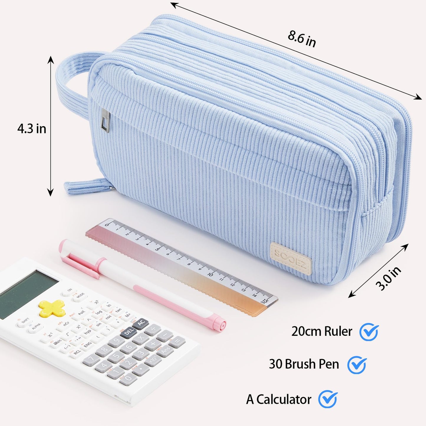 Sooez High Capacity Pencil Case, Soft Corduroy Pencil Pouch