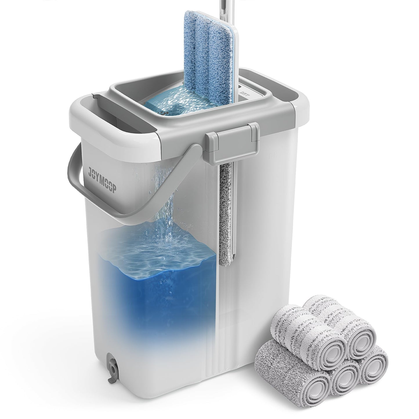 JOYMOOP Wall Mop and Bucket Set, Hands-Free Flat Floor Mop with 3 Washable Microfiber Pads, Wet and Dry Use, Ideal for Home and Commercial Floor Cleaning