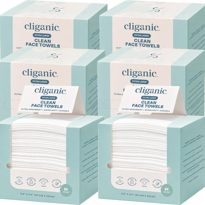 Cliganic Face Towels XL, Disposable Makeup Remover, Soft Dry Wipes, 50 ct