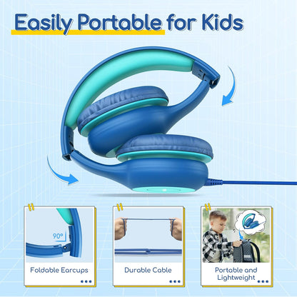 EarFun K1 Kids Headphones Wired with Mic, Volume Limit Headphones for Kids